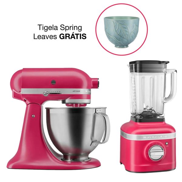 Combo Batedeira KitchenAid Artisan Hibiscus - KEA38AW+Liquidificador K400 KitchenAid Hibiscus - KUC35AW 110V